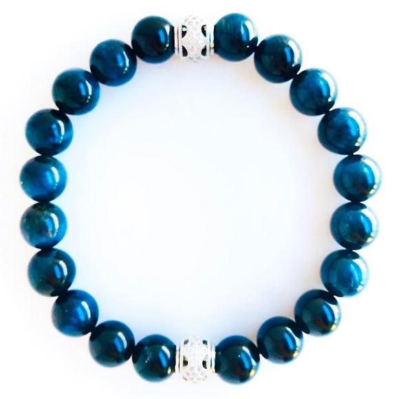 Men’s BlueTiger’s Eye + Rhodium Bracelet - Picture 2 of 2